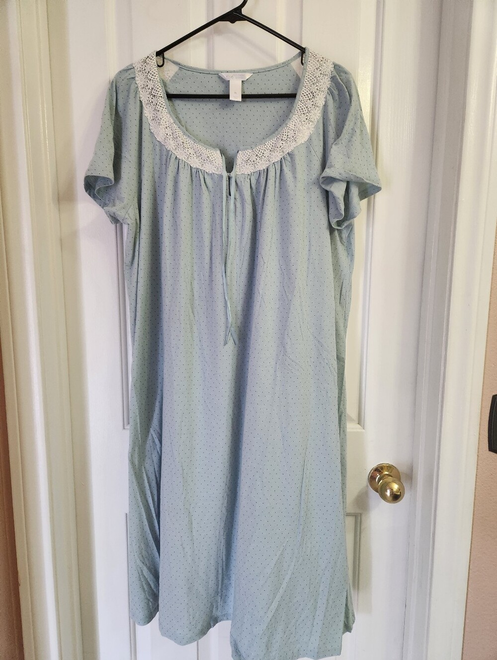 Adonna Light Blue Polka Dot Nightgown with Lace Collar